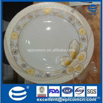 Fine quality porcelain banquet table dinner plates with gold flower decal